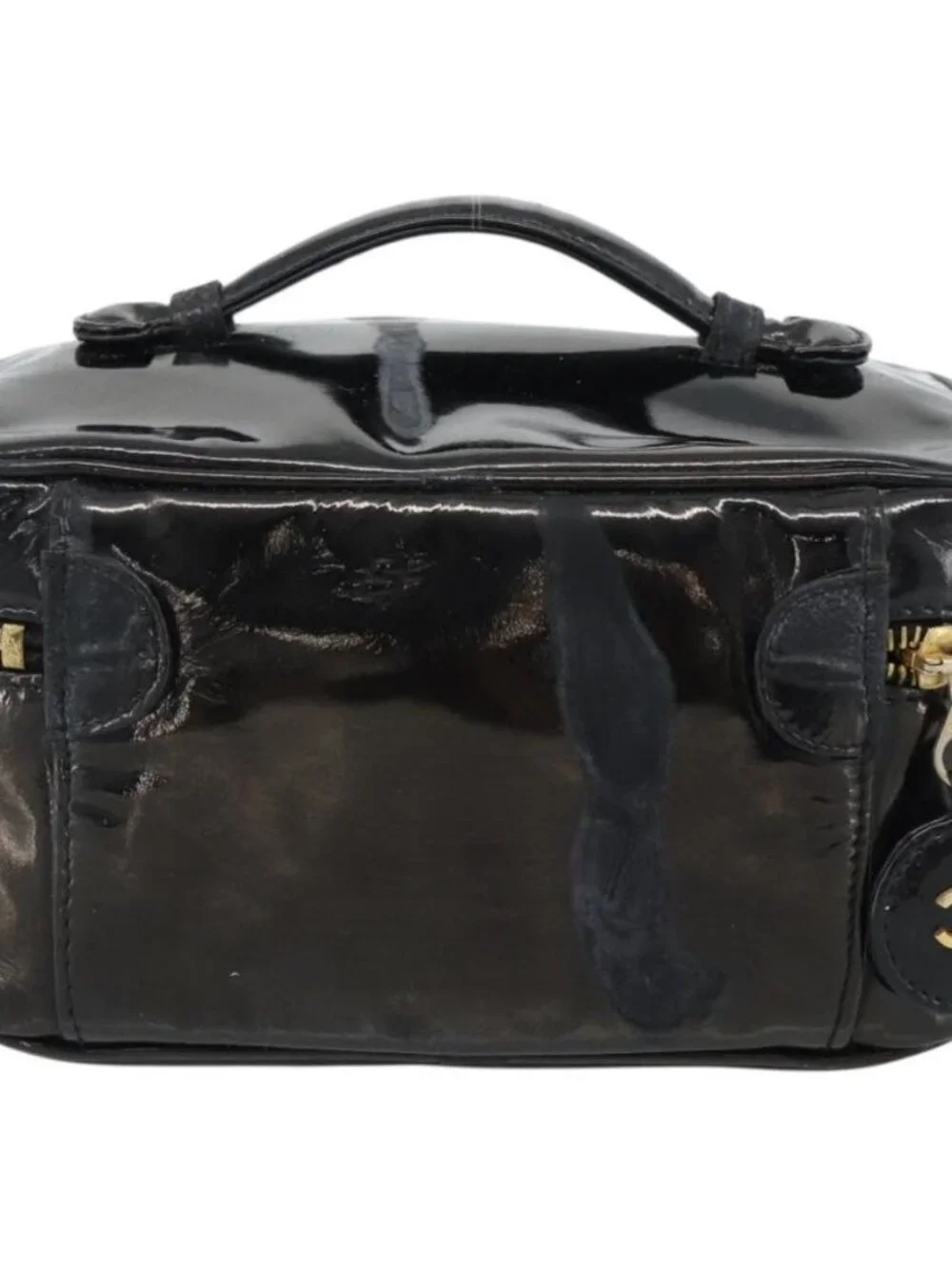 CHANEL Vanity Cosmetic Pouch Patent leather Black CC Auth bs15339
